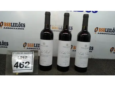 LOTE 462 - 03 GARRAFAS DE VINHO TINTO VALA REAL PORTUGUÊS SAFRA 2019 750ML. (NO ESTADO) ATENÇÃO! FAZER A VISITAÇÃO ANTES DE ARREMATAR, NÃO SABEMOS SE FUNCIONA, LEILÃO NÃO TEM GARANTIA E NEM DEVOLUÇÃO, SUJEITO A POSSÍVEIS AVARIAS VISÍVEIS/OCULTAS E/OU AUSÊNCIA DE COMPONENTES.