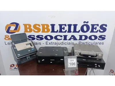LOTE 106 - 01 GAVETA DE DINHEIRO, 01 IMPRESSORA MARCA CANON, 01 APARELHO DE VÍDEO CASSETE E 01 SCANNER MARCA AVISION. (NO ESTADO) ATENÇÃO! FAZER A VISITAÇÃO ANTES DE ARREMATAR, NÃO SABEMOS SE FUNCIONA, LEILÃO NÃO TEM GARANTIA E NEM DEVOLUÇÃO, SUJEITO A POSSÍVEIS AVARIAS VISÍVEIS/OCULTAS E/OU AUSÊNCIA DE COMPONENTES.