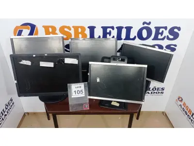LOTE 105 - 05 MONITORES MARCA HP. (NO ESTADO) ATENÇÃO! FAZER A VISITAÇÃO ANTES DE ARREMATAR, NÃO SABEMOS SE FUNCIONA, LEILÃO NÃO TEM GARANTIA E NEM DEVOLUÇÃO, SUJEITO A POSSÍVEIS AVARIAS VISÍVEIS/OCULTAS E/OU AUSÊNCIA DE COMPONENTES.