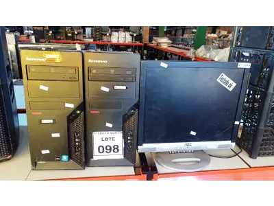 LOTE 098 - 02 CPU MARCA LENOVO E 02 MONITORES MARCA AOC. (NO ESTADO) ATENÇÃO! FAZER A VISITAÇÃO ANTES DE ARREMATAR, NÃO SABEMOS SE FUNCIONA, LEILÃO NÃO TEM GARANTIA E NEM DEVOLUÇÃO, SUJEITO A POSSÍVEIS AVARIAS VISÍVEIS/OCULTAS E/OU AUSÊNCIA DE COMPONENTES.