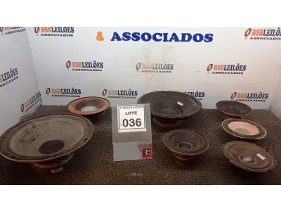 LOTE 036 - 07 ALTO FALANTES DE TAMANHOS DIVERSOS. (NO ESTADO) ATENÇÃO! FAZER A VISITAÇÃO ANTES DE ARREMATAR, NÃO SABEMOS SE FUNCIONA, LEILÃO NÃO TEM GARANTIA E NEM DEVOLUÇÃO, SUJEITO A POSSÍVEIS AVARIAS VISÍVEIS/OCULTAS E/OU AUSÊNCIA DE COMPONENTES.
