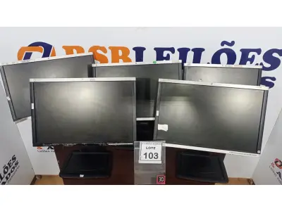 LOTE 103 - 05 MONITORES MARCA HP. (NO ESTADO) ATENÇÃO! FAZER A VISITAÇÃO ANTES DE ARREMATAR, NÃO SABEMOS SE FUNCIONA, LEILÃO NÃO TEM GARANTIA E NEM DEVOLUÇÃO, SUJEITO A POSSÍVEIS AVARIAS VISÍVEIS/OCULTAS E/OU AUSÊNCIA DE COMPONENTES.