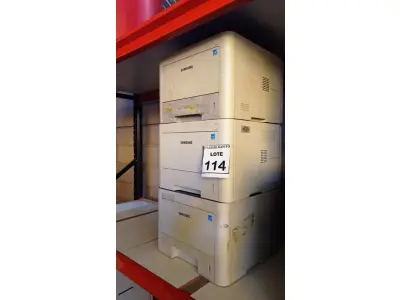LOTE 114 - 03 IMPRESSORAS MARCA SAMSUNG. (NO ESTADO) ATENÇÃO! FAZER A VISITAÇÃO ANTES DE ARREMATAR, NÃO SABEMOS SE FUNCIONA, LEILÃO NÃO TEM GARANTIA E NEM DEVOLUÇÃO, SUJEITO A POSSÍVEIS AVARIAS VISÍVEIS/OCULTAS E/OU AUSÊNCIA DE COMPONENTES.