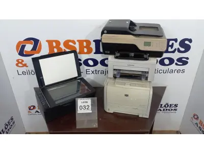 LOTE 032 - 04 IMPRESSORAS DE MARCAS E MODELOS DIVERSOS. (NO ESTADO) ATENÇÃO! FAZER A VISITAÇÃO ANTES DE ARREMATAR, NÃO SABEMOS SE FUNCIONA, LEILÃO NÃO TEM GARANTIA E NEM DEVOLUÇÃO, SUJEITO A POSSÍVEIS AVARIAS VISÍVEIS/OCULTAS E/OU AUSÊNCIA DE COMPONENTES.