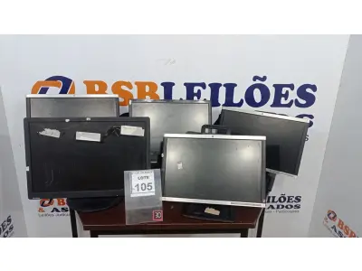 LOTE 105 - 05 MONITORES MARCA HP. (NO ESTADO) ATENÇÃO! FAZER A VISITAÇÃO ANTES DE ARREMATAR, NÃO SABEMOS SE FUNCIONA, LEILÃO NÃO TEM GARANTIA E NEM DEVOLUÇÃO, SUJEITO A POSSÍVEIS AVARIAS VISÍVEIS/OCULTAS E/OU AUSÊNCIA DE COMPONENTES.