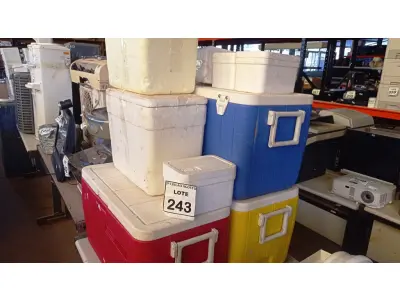 LOTE 243 - 03 CAIXAS TÉRMICAS E 06 CAIXAS DE ISOPORES DE TAMANHOS DIVERSOS. (NO ESTADO) ATENÇÃO! FAZER A VISITAÇÃO ANTES DE ARREMATAR, NÃO SABEMOS SE FUNCIONA, LEILÃO NÃO TEM GARANTIA E NEM DEVOLUÇÃO, SUJEITO A POSSÍVEIS AVARIAS VISÍVEIS/OCULTAS E/OU AUSÊNCIA DE COMPONENTES.
