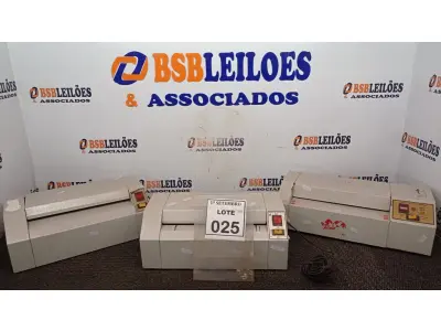 LOTE 025 - 03 PLASTIFICADORAS. (NO ESTADO) ATENÇÃO! FAZER A VISITAÇÃO ANTES DE ARREMATAR, NÃO SABEMOS SE FUNCIONA, LEILÃO NÃO TEM GARANTIA E NEM DEVOLUÇÃO, SUJEITO A POSSÍVEIS AVARIAS VISÍVEIS/OCULTAS E/OU AUSÊNCIA DE COMPONENTES.