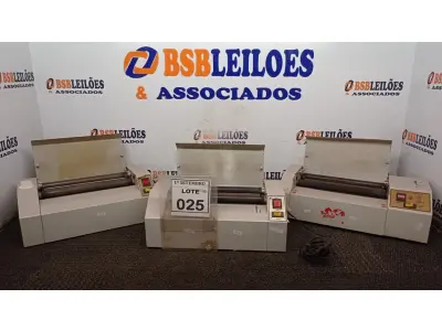 LOTE 025 - 03 PLASTIFICADORAS. (NO ESTADO) ATENÇÃO! FAZER A VISITAÇÃO ANTES DE ARREMATAR, NÃO SABEMOS SE FUNCIONA, LEILÃO NÃO TEM GARANTIA E NEM DEVOLUÇÃO, SUJEITO A POSSÍVEIS AVARIAS VISÍVEIS/OCULTAS E/OU AUSÊNCIA DE COMPONENTES.