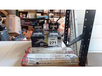 LOTE 271 - 02 SUPORTES FIXOS PARA TV. (NO ESTADO) ATENÇÃO! FAZER A VISITAÇÃO ANTES DE ARREMATAR, NÃO SABEMOS SE FUNCIONA, LEILÃO NÃO TEM GARANTIA E NEM DEVOLUÇÃO, SUJEITO A POSSÍVEIS AVARIAS VISÍVEIS/OCULTAS E/OU AUSÊNCIA DE COMPONENTES.