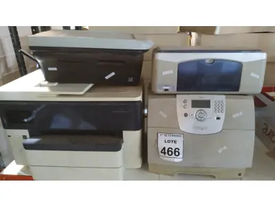 LOTE 466 - 04 IMPRESSORAS E 01 SCANNER DE MARCAS E MODELOS DIVERSOS. (NO ESTADO) ATENÇÃO! FAZER A VISITAÇÃO ANTES DE ARREMATAR, NÃO SABEMOS SE FUNCIONA, LEILÃO NÃO TEM GARANTIA E NEM DEVOLUÇÃO, SUJEITO A POSSÍVEIS AVARIAS VISÍVEIS/OCULTAS E/OU AUSÊNCIA DE COMPONENTES.