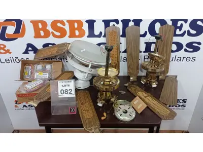 LOTE 082 - 03 VENTILADORES DE TETO E 01 CAIXA COM GRANDE QUANTIDADE DE REATORES. (NO ESTADO) ATENÇÃO! FAZER A VISITAÇÃO ANTES DE ARREMATAR, NÃO SABEMOS SE FUNCIONA, LEILÃO NÃO TEM GARANTIA E NEM DEVOLUÇÃO, SUJEITO A POSSÍVEIS AVARIAS VISÍVEIS/OCULTAS E/OU AUSÊNCIA DE COMPONENTES.