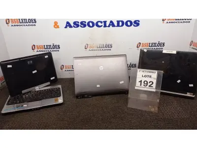 LOTE 192 - 02 NOTEBOOKS MARCA HP E 01 NOTEBOOK MARCA POSITIVO. (NO ESTADO) ATENÇÃO! FAZER A VISITAÇÃO ANTES DE ARREMATAR, NÃO SABEMOS SE FUNCIONA, LEILÃO NÃO TEM GARANTIA E NEM DEVOLUÇÃO, SUJEITO A POSSÍVEIS AVARIAS VISÍVEIS/OCULTAS E/OU AUSÊNCIA DE COMPONENTES