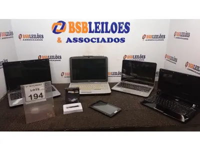 LOTE 194 - 04 NOTEBOOKS MARCAS E MODELOS DIVERSOS, 01 TABLET MARCA QBEX E 01 SSD 1TB. (NO ESTADO) ATENÇÃO! FAZER A VISITAÇÃO ANTES DE ARREMATAR, NÃO SABEMOS SE FUNCIONA, LEILÃO NÃO TEM GARANTIA E NEM DEVOLUÇÃO, SUJEITO A POSSÍVEIS AVARIAS VISÍVEIS/OCULTAS E/OU AUSÊNCIA DE COMPONENTES