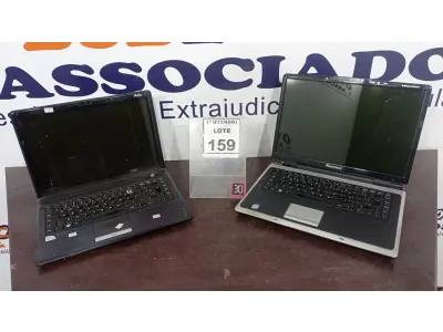 LOTE 159 - 02 NOTEBOOKS COM AVARIAS. (NO ESTADO) ATENÇÃO! FAZER A VISITAÇÃO ANTES DE ARREMATAR, NÃO SABEMOS SE FUNCIONA, LEILÃO NÃO TEM GARANTIA E NEM DEVOLUÇÃO, SUJEITO A POSSÍVEIS AVARIAS VISÍVEIS/OCULTAS E/OU AUSÊNCIA DE COMPONENTES.