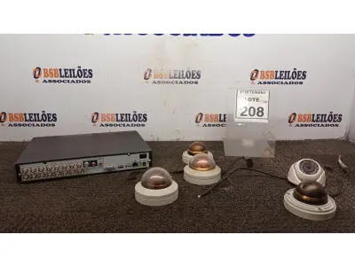 LOTE 208 - 01 DVR E 05 CÂMERAS DE MONITORAMENTO. (NO ESTADO) ATENÇÃO! FAZER A VISITAÇÃO ANTES DE ARREMATAR, NÃO SABEMOS SE FUNCIONA, LEILÃO NÃO TEM GARANTIA E NEM DEVOLUÇÃO, SUJEITO A POSSÍVEIS AVARIAS VISÍVEIS/OCULTAS E/OU AUSÊNCIA DE COMPONENTES