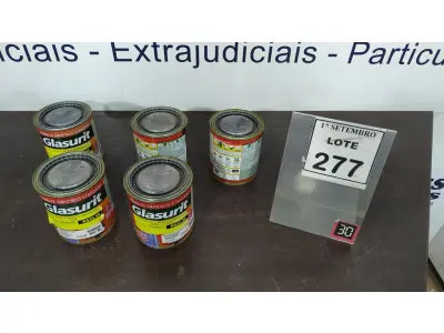 LOTE 277 - 05 LATAS DE ESMALTE SINTÉTICO DE 900ML CORES VARIADAS MARCA GLASURIT. (NO ESTADO) ATENÇÃO! FAZER A VISITAÇÃO ANTES DE ARREMATAR, NÃO SABEMOS SE FUNCIONA, LEILÃO NÃO TEM GARANTIA E NEM DEVOLUÇÃO, SUJEITO A POSSÍVEIS AVARIAS VISÍVEIS/OCULTAS E/OU AUSÊNCIA DE COMPONENTES.