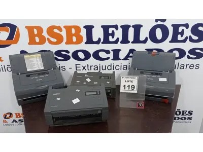 LOTE 119 - 02 SCANNERS MARCA EPSON E 02 SCANNERS MARCA BROTHER. (NO ESTADO) ATENÇÃO! FAZER A VISITAÇÃO ANTES DE ARREMATAR, NÃO SABEMOS SE FUNCIONA, LEILÃO NÃO TEM GARANTIA E NEM DEVOLUÇÃO, SUJEITO A POSSÍVEIS AVARIAS VISÍVEIS/OCULTAS E/OU AUSÊNCIA DE COMPONENTES.