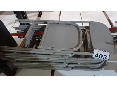 LOTE 403 - 08 CADEIRAS DOBRÁVEIS DE FERRO. (NO ESTADO) ATENÇÃO! FAZER A VISITAÇÃO ANTES DE ARREMATAR, NÃO SABEMOS SE FUNCIONA. LEILÃO NÃO TEM GARANTIA E NEM DEVOLUÇÃO, SUJEITO A POSSÍVEIS AVARIAS VISÍVEIS/OCULTAS E/OU AUSÊNCIA DE COMPONENTES.
