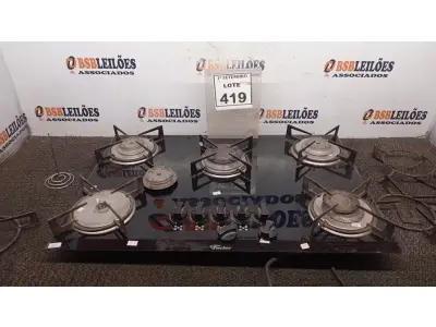 LOTE 419 - 01 COOKTOP 05 BOCAS MARCA FISCHER. (NO ESTADO) ATENÇÃO! FAZER A VISITAÇÃO ANTES DE ARREMATAR, NÃO SABEMOS SE FUNCIONA. LEILÃO NÃO TEM GARANTIA E NEM DEVOLUÇÃO, SUJEITO A POSSÍVEIS AVARIAS VISÍVEIS/OCULTAS E/OU AUSÊNCIA DE COMPONENTES.