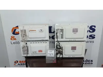 LOTE 121 - 04 MICRO-ONDAS DE MARCAS E MODELOS DIVERSOS. (NO ESTADO) ATENÇÃO! FAZER A VISITAÇÃO ANTES DE ARREMATAR, NÃO SABEMOS SE FUNCIONA, LEILÃO NÃO TEM GARANTIA E NEM DEVOLUÇÃO, SUJEITO A POSSÍVEIS AVARIAS VISÍVEIS/OCULTAS E/OU AUSÊNCIA DE COMPONENTES.