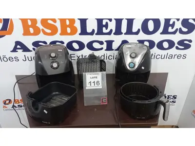 LOTE 116 - 02 AIR FRYER MARCA MONDIAL. (NO ESTADO) ATENÇÃO! FAZER A VISITAÇÃO ANTES DE ARREMATAR, NÃO SABEMOS SE FUNCIONA, LEILÃO NÃO TEM GARANTIA E NEM DEVOLUÇÃO, SUJEITO A POSSÍVEIS AVARIAS VISÍVEIS/OCULTAS E/OU AUSÊNCIA DE COMPONENTES.