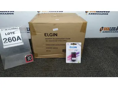 LOTE 260 - 01 CAIXA COM 120 BLISTERS BATERIA RECARREGÁVEL ELGIN 9V-250MAH. (NO ESTADO) ATENÇÃO! FAZER A VISITAÇÃO ANTES DE ARREMATAR, NÃO SABEMOS SE FUNCIONA, LEILÃO NÃO TEM GARANTIA E NEM DEVOLUÇÃO, SUJEITO A POSSÍVEIS AVARIAS VISÍVEIS/OCULTAS E/OU AUSÊNCIA DE COMPONENTES.