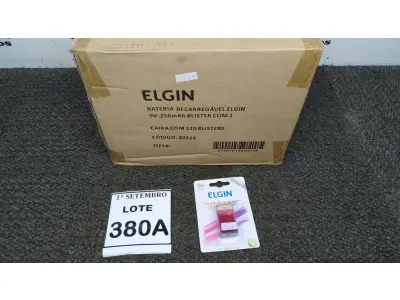 LOTE 380 - 01 CAIXA COM 120 BLISTERS BATERIA RECARREGÁVEL ELGIN 9V-250MAH. (NO ESTADO) ATENÇÃO! FAZER A VISITAÇÃO ANTES DE ARREMATAR, NÃO SABEMOS SE FUNCIONA, LEILÃO NÃO TEM GARANTIA E NEM DEVOLUÇÃO, SUJEITO A POSSÍVEIS AVARIAS VISÍVEIS/OCULTAS E/OU AUSÊNCIA DE COMPONENTES.