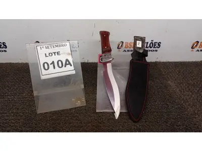 LOTE 010 - 01 FACA IMPORTADA AÇO INOXIDÁVEL CABO EM MADEIRA COM DETALHE DE ESCORPIÃO NA GUARDA  FULL TANG BAINHA DE NYLON TAMANHO TOTAL 32CM PESO 390G JÁ AFIADA  . (NO ESTADO) ATENÇÃO! FAZER A VISITAÇÃO ANTES DE ARREMATAR, NÃO SABEMOS SE FUNCIONA, LEILÃO NÃO TEM GARANTIA E NEM DEVOLUÇÃO, SUJEITO A POSSÍVEIS AVARIAS VISÍVEIS/OCULTAS E/OU AUSÊNCIA DE COMPONENTES.