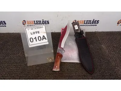 LOTE 010 - 01 FACA IMPORTADA AÇO INOXIDÁVEL CABO EM MADEIRA COM DETALHE DE ESCORPIÃO NA GUARDA  FULL TANG BAINHA DE NYLON TAMANHO TOTAL 32CM PESO 390G JÁ AFIADA  . (NO ESTADO) ATENÇÃO! FAZER A VISITAÇÃO ANTES DE ARREMATAR, NÃO SABEMOS SE FUNCIONA, LEILÃO NÃO TEM GARANTIA E NEM DEVOLUÇÃO, SUJEITO A POSSÍVEIS AVARIAS VISÍVEIS/OCULTAS E/OU AUSÊNCIA DE COMPONENTES.