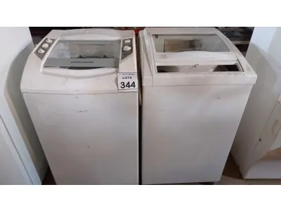 LOTE 344 - 02 MÁQUINAS DE LAVAR MARCA BRASTEMP COM AVARIAS. (NO ESTADO) ATENÇÃO! FAZER A VISITAÇÃO ANTES DE ARREMATAR, NÃO SABEMOS SE FUNCIONA, LEILÃO NÃO TEM GARANTIA E NEM DEVOLUÇÃO, SUJEITO A POSSÍVEIS AVARIAS VISÍVEIS/OCULTAS E/OU AUSÊNCIA DE COMPONENTES.