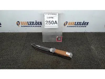 LOTE 250 - 01 PUNHAL IMPORTADA AÇO INOXIDÁVEL CABO EM MADEIRA   FULL TANG BAINHA DE NYLON TAMANHO TOTAL 28CM PESO 288G.  (NO ESTADO) ATENÇÃO! FAZER A VISITAÇÃO ANTES DE ARREMATAR, NÃO SABEMOS SE FUNCIONA. LEILÃO NÃO TEM GARANTIA E NEM DEVOLUÇÃO, SUJEITO A POSSÍVEIS AVARIAS VISÍVEIS/OCULTAS E/OU AUSÊNCIA DE COMPONENTES.