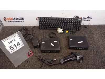 LOTE 514 - 02 MINIS PC INIT, 01 TECLADO, 01 LEITOR DE CÓDIGO DE BARRAS  E CABOS.(NO ESTADO) ATENÇÃO! FAZER A VISITAÇÃO ANTES DE ARREMATAR, NÃO SABEMOS SE FUNCIONA, LEILÃO NÃO TEM GARANTIA E NEM DEVOLUÇÃO, SUJEITO A POSSÍVEIS AVARIAS VISÍVEIS/OCULTAS E/OU AUSÊNCIA DE COMPONENTES.