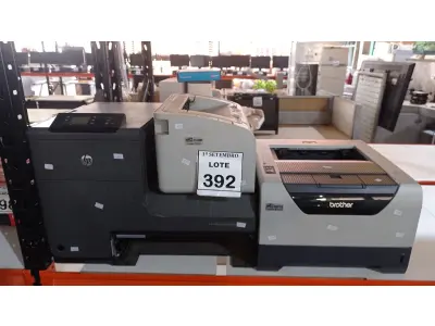 LOTE 392 - 02 IMPRESSORAS MARCA HP MODELOS DIVERSOS E 01 IMPRESSORA MARCA BROTHER MODELO HL 5350 DN. (NO ESTADO) ATENÇÃO! FAZER A VISITAÇÃO ANTES DE ARREMATAR, NÃO SABEMOS SE FUNCIONA, LEILÃO NÃO TEM GARANTIA E NEM DEVOLUÇÃO, SUJEITO A POSSÍVEIS AVARIAS VISÍVEIS/OCULTAS E/OU AUSÊNCIA DE COMPONENTES.