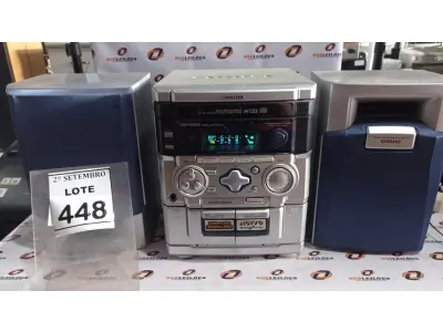 LOTE 448 - 01 MINI SYSTEM MARCA AIWA COM 02 CAIXAS. (NO ESTADO) ATENÇÃO! FAZER A VISITAÇÃO ANTES DE ARREMATAR, NÃO SABEMOS SE FUNCIONA, LEILÃO NÃO TEM GARANTIA E NEM DEVOLUÇÃO, SUJEITO A POSSÍVEIS AVARIAS VISÍVEIS/OCULTAS E/OU AUSÊNCIA DE COMPONENTES.