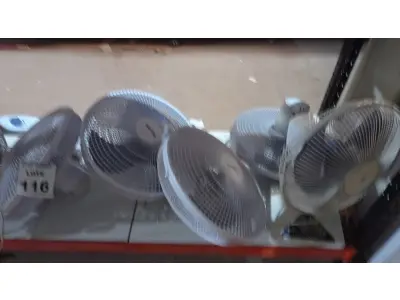 LOTE 116 - 07 VENTILADORES MARCAS VARIADAS. (NO ESTADO) ATENÇÃO! FAZER A VISITAÇÃO ANTES DE ARREMATAR, NÃO SABEMOS SE FUNCIONA, LEILÃO NÃO TEM GARANTIA E NEM DEVOLUÇÃO, SUJEITO A POSSÍVEIS AVARIAS VISÍVEIS/OCULTAS E/OU AUSÊNCIA DE COMPONENTES.