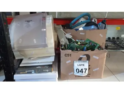 LOTE 047 - 01 LOTE COM VÁRIAS PLACAS DE MOTOR ELÉTRICO, LUMINÁRIAS, DISPENSES, INTERFONES, INTERFACE CELULAR MC-1T E ELETRÔNICOS DIVERSOS. (NO ESTADO) ATENÇÃO! FAZER A VISITAÇÃO ANTES DE ARREMATAR, NÃO SABEMOS SE FUNCIONA, LEILÃO NÃO TEM GARANTIA E NEM DEVOLUÇÃO, SUJEITO A POSSÍVEIS AVARIAS VISÍVEIS/OCULTAS E/OU AUSÊNCIA DE COMPONENTES.