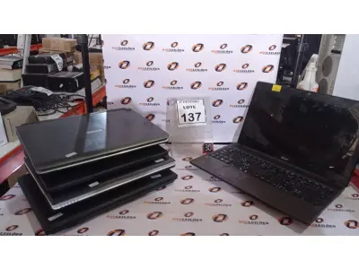 LOTE 137 - 05 NOTEBOOKS MARCAS E MODELOS DIVERSOS. (NO ESTADO) ATENÇÃO! FAZER A VISITAÇÃO ANTES DE ARREMATAR, NÃO SABEMOS SE FUNCIONA, LEILÃO NÃO TEM GARANTIA E NEM DEVOLUÇÃO, SUJEITO A POSSÍVEIS AVARIAS VISÍVEIS/OCULTAS E/OU AUSÊNCIA DE COMPONENTES.