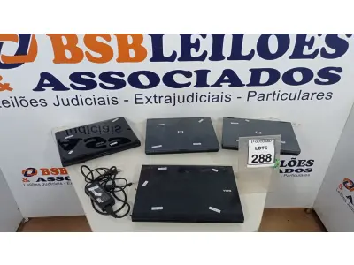 LOTE 288 - 04 NOTEBOOKS DE MARCAS E MODELOS DIVERSOS E 01 CARREGADOR. (NO ESTADO) ATENÇÃO! FAZER A VISITAÇÃO ANTES DE ARREMATAR, NÃO SABEMOS SE FUNCIONA, LEILÃO NÃO TEM GARANTIA E NEM DEVOLUÇÃO, SUJEITO A POSSÍVEIS AVARIAS VISÍVEIS/OCULTAS E/OU AUSÊNCIA DE COMPONENTES.