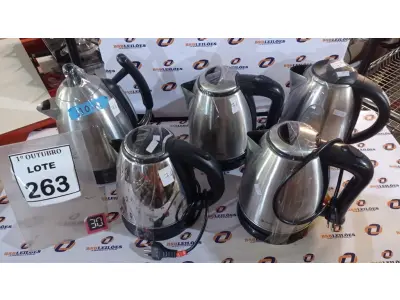 LOTE 263 - 05 CHALEIRAS ELÉTRICAS. (NO ESTADO) ATENÇÃO! FAZER A VISITAÇÃO ANTES DE ARREMATAR, NÃO SABEMOS SE FUNCIONA, LEILÃO NÃO TEM GARANTIA E NEM DEVOLUÇÃO, SUJEITO A POSSÍVEIS AVARIAS VISÍVEIS/OCULTAS E/OU AUSÊNCIA DE COMPONENTES.