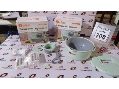 LOTE 208 - 02 FATIADORES DE LEGUMES MODELO AK-L007 MARCA AIKER. (NO ESTADO) ATENÇÃO! FAZER A VISITAÇÃO ANTES DE ARREMATAR, NÃO SABEMOS SE FUNCIONA, LEILÃO NÃO TEM GARANTIA E NEM DEVOLUÇÃO, SUJEITO A POSSÍVEIS AVARIAS VISÍVEIS/OCULTAS E/OU AUSÊNCIA DE COMPONENTES.