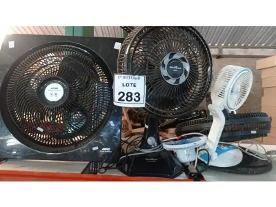 LOTE 283 - 06 VENTILADORES DE MARCAS E MODELOS DIVERSOS. (NO ESTADO) ATENÇÃO! FAZER A VISITAÇÃO ANTES DE ARREMATAR, NÃO SABEMOS SE FUNCIONA, LEILÃO NÃO TEM GARANTIA E NEM DEVOLUÇÃO, SUJEITO A POSSÍVEIS AVARIAS VISÍVEIS/OCULTAS E/OU AUSÊNCIA DE COMPONENTES.