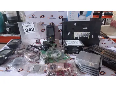 LOTE 343 - 02 TRANCAS PARA NOTEBOOK, 03 PLACAS DE VÍDEO, 05 GRAVADORAS NOTEBOOKS, 01 PROCESSADOR, 10 MEMÓRIAS PARA PC, 09 MEMÓRIAS PARA NOTEBOOK, 03 HDS, 01 MOUSE, 01 SCANNER, 03 COLETORES DE DADO, 01 CÂMERA WIFI TPLINK. (NO ESTADO) ATENÇÃO! FAZER A VISITAÇÃO ANTES DE ARREMATAR, NÃO SABEMOS SE FUNCIONA, LEILÃO NÃO TEM GARANTIA E NEM DEVOLUÇÃO, SUJEITO A POSSÍVEIS AVARIAS VISÍVEIS/OCULTAS E/OU AUSÊNCIA DE COMPONENTES.