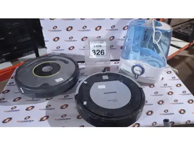 LOTE 326 - 02 ASPIRADORES ROBÔ E 01 UMIDIFICADOR. (NO ESTADO) ATENÇÃO! FAZER A VISITAÇÃO ANTES DE ARREMATAR, NÃO SABEMOS SE FUNCIONA, LEILÃO NÃO TEM GARANTIA E NEM DEVOLUÇÃO, SUJEITO A POSSÍVEIS AVARIAS VISÍVEIS/OCULTAS E/OU AUSÊNCIA DE COMPONENTES.