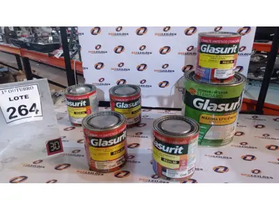 LOTE 264 - 01 LATA DE ACRÍLICO FOSCO 3,6L NA COR FOSCO EQUILÍBRIO MARCA GLASURIT E 05 LATAS DE ESMALTE SINTÉTICO DE 900ML CORES VARIADAS MARCA GLASURIT. (NO ESTADO) ATENÇÃO! FAZER A VISITAÇÃO ANTES DE ARREMATAR, NÃO SABEMOS SE FUNCIONA, LEILÃO NÃO TEM GARANTIA E NEM DEVOLUÇÃO, SUJEITO A POSSÍVEIS AVARIAS VISÍVEIS/OCULTAS E/OU AUSÊNCIA DE COMPONENTES.
