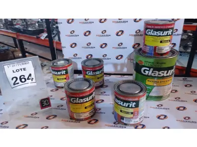 LOTE 264 - 01 LATA DE ACRÍLICO FOSCO 3,6L NA COR FOSCO EQUILÍBRIO MARCA GLASURIT E 05 LATAS DE ESMALTE SINTÉTICO DE 900ML CORES VARIADAS MARCA GLASURIT. (NO ESTADO) ATENÇÃO! FAZER A VISITAÇÃO ANTES DE ARREMATAR, NÃO SABEMOS SE FUNCIONA, LEILÃO NÃO TEM GARANTIA E NEM DEVOLUÇÃO, SUJEITO A POSSÍVEIS AVARIAS VISÍVEIS/OCULTAS E/OU AUSÊNCIA DE COMPONENTES.