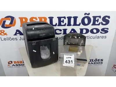 LOTE 431 - 01 FRAGMENTADORA DE PAPEL E 01 BALANÇA COM LEITORA FILIZOLA. (NO ESTADO) ATENÇÃO! FAZER A VISITAÇÃO ANTES DE ARREMATAR, NÃO SABEMOS SE FUNCIONA. LEILÃO NÃO TEM GARANTIA E NEM DEVOLUÇÃO, SUJEITO A POSSÍVEIS AVARIAS VISÍVEIS/OCULTAS E/OU AUSÊNCIA DE COMPONENTES.