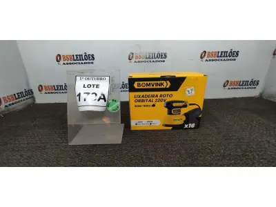 LOTE 170 - 01 LIXADEIRA ROTO ORBITAL COM REGULADOR DE VELOCIDADE 220V 300W COM 16 LIXAS (PRODUTO NOVO) (NO ESTADO) ATENÇÃO! FAZER A VISITAÇÃO ANTES DE ARREMATAR, NÃO SABEMOS SE FUNCIONA, LEILÃO NÃO TEM GARANTIA E NEM DEVOLUÇÃO, SUJEITO A POSSÍVEIS AVARIAS VISÍVEIS/OCULTAS E/OU AUSÊNCIA DE COMPONENTES.
