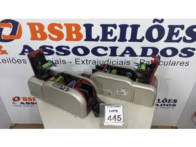 LOTE 445 - 02 IMPRESSORAS DE CRACHÁ. (NO ESTADO) ATENÇÃO! FAZER A VISITAÇÃO ANTES DE ARREMATAR, NÃO SABEMOS SE FUNCIONA, LEILÃO NÃO TEM GARANTIA E NEM DEVOLUÇÃO, SUJEITO A POSSÍVEIS AVARIAS VISÍVEIS/OCULTAS E/OU AUSÊNCIA DE COMPONENTES.