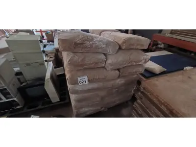 LOTE 021 - 01 PALETE COM SACOS DE 40KG DE GESSO. (NO ESTADO) ATENÇÃO! FAZER A VISITAÇÃO ANTES DE ARREMATAR, NÃO SABEMOS SE FUNCIONA, LEILÃO NÃO TEM GARANTIA E NEM DEVOLUÇÃO, SUJEITO A POSSÍVEIS AVARIAS VISÍVEIS/OCULTAS E/OU AUSÊNCIA DE COMPONENTES.