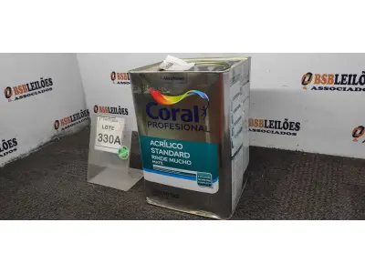 LOTE 330 - 01 LATA DE TINTA ACRILICA 18L NA COR BRANCA MARCA CORAL. (NO ESTADO, NÃO SABEMOS SE FUNCIONA. LEILÃO NÃO TEM GARANTIA E NEM DEVOLUÇÃO, SUJEITO A POSSÍVEIS AVARIAS VISÍVEIS/OCULTAS E/OU AUSÊNCIA DE COMPONENTES)